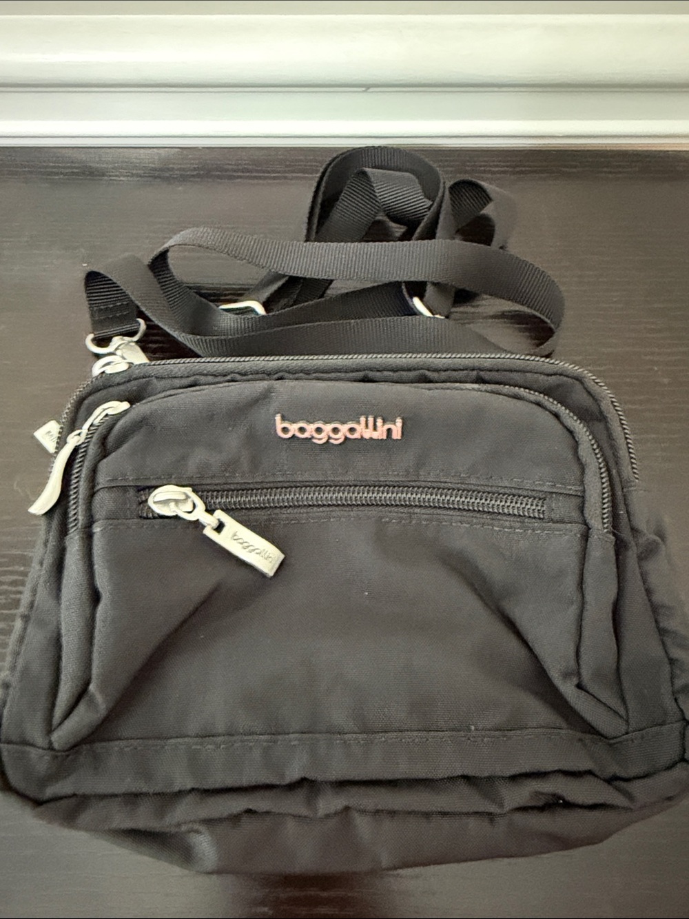 Baggallini Black Crossbody Organizer with silver Logo